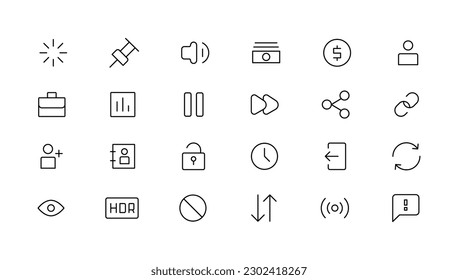 Pixel Perfect. Basic User Interface Essential Set. Line Outline Icons. For App, Web, Print. Editable Stroke. Pixel Stroke Wide with Round Cap and Round Corner