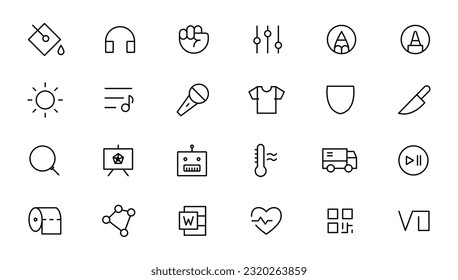 Pixel Perfect. Basic User Interface Essential Set. Line Outline Icons. For App, Web, Print. Editable Stroke. Pixel Stroke Wide with Round Cap and Round Corner