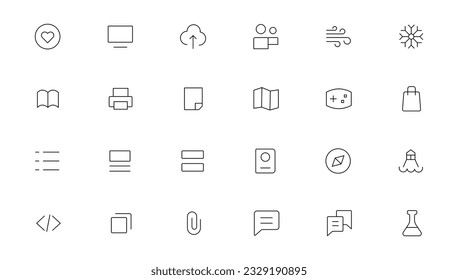 Pixel Perfect. Basic User Interface Essential Set. Line Outline Icons. For App, Web, Print. Editable Stroke. Pixel Stroke Wide with Round Cap and Round Corner