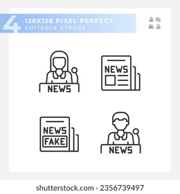 Pixel perfect black icons set of journalism, editable thin line illustration.
