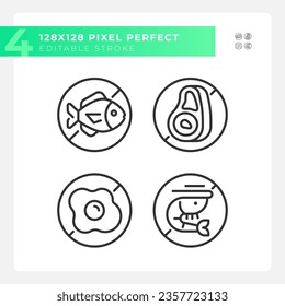 Pixel perfect black icons set representing allergen free, editable thin line illustration.