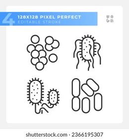 Pixel perfecto conjunto de iconos negros de bacterias, delgada ilustración lineal editable.