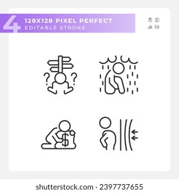 Pixel perfect black icons set representing psychology, editable thin line illustration.