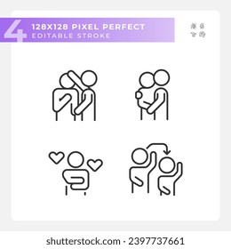 Pixel perfect black icons set of psychology, editable thin line illustration.