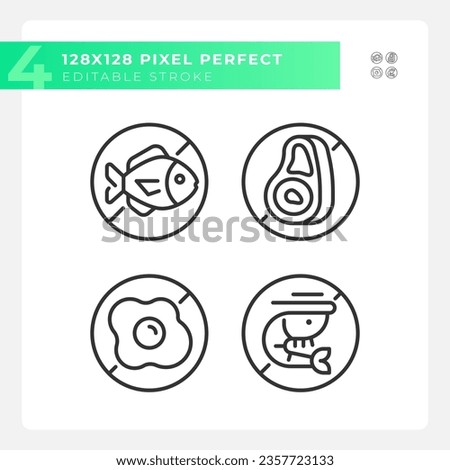 Pixel perfect black icons set representing allergen free, editable thin line illustration.