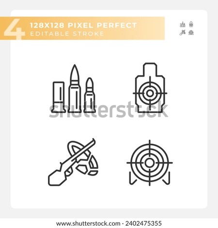 Pixel perfect black icons set of weapons, editable thin line illustration.