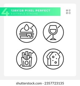 Pixel perfect black simple icons collection representing allergen free, editable thin linear illustration.