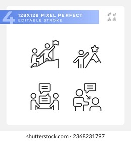 Pixel perfect black simple icons collection representing soft skills, editable thin linear illustration.