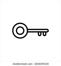 Pixel perfect black thin line icon of vintage chest key. Editable stroke vector 64x64 pixels. Scale 5000% preview. Web safety and protection sign. Drawing door key symbol. Outline linear pictogram