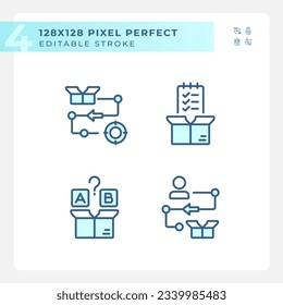 Pixel perfect blue icons set of product management, editable thin line illustration.