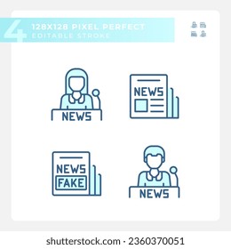 Pixel perfect blue icons set of journalism, editable thin line illustration.