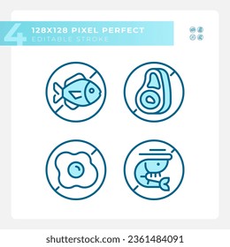 Pixel perfect blue icons set representing allergen free, editable thin line illustration.