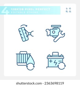 Pixel perfect blue icons set of car repair and service, editable thin linear illustration.