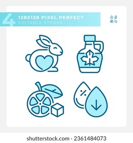 Pixel perfect blue simple icons collection representing allergen free, editable thin linear illustration.