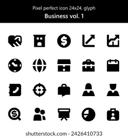 Pixel perfect business icons with a masculine style are perfect for your next project.