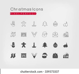  Pixel perfect Christmas icons. Line and filled.