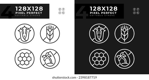 Iconos de luz y oscuridad perfectos de píxeles que representan la ilustración lineal delgada y libre de alergenos.