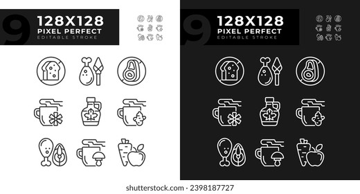 Pixel perfect dark and light icons set of allergen free, editable thin linear illustration.