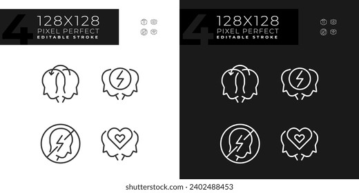 Pixel perfect dark and light icons set representing soft skills, editable thin line illustration.