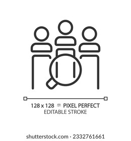 Pixel perfect editable black customer analysis icon, isolated vector, product management thin line illustration.
