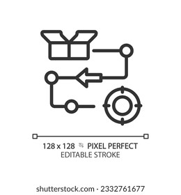 Pixel perfect editable black delivery process icon, isolated vector, product management thin line illustration.