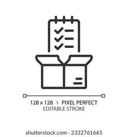 Pixel perfect editable black quality control icon, isolated vector, product management thin line illustration.