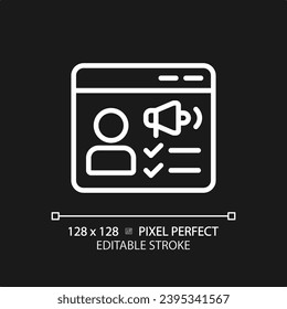Pixel perfect editable white customer feedback icon, isolated vector, product management thin line illustration.