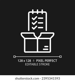 Pixel perfect editable white quality control icon, isolated vector, product management thin line illustration.