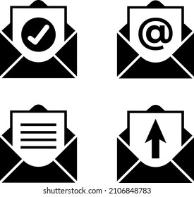 Pixel Perfect Email Icon Set. Email Icon Vector Pack In Black Color.