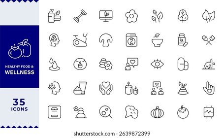  Pixel Perfect, Essential Healthy Food And Wellness Icons: Perfect for Nutrition Guides, Diet Plans, Wellness Apps, Fitness Programs,