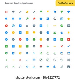 Pixel perfect essentials basic general user interface icon set vector isolated with color style