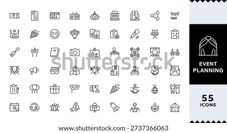 Pixel Perfect Event planning line icon set. Event organization, holiday, catering, guests, invitation,Management, wedding, entertainment, catering, invitations, catering, Vector collection.
