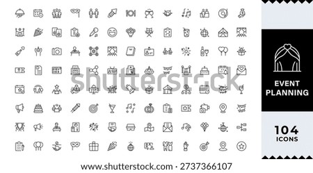 Pixel Perfect Event planning line icon set. Event organization, holiday, catering, guests, invitation,Management, wedding, entertainment, catering, invitations, catering, Vector collection.