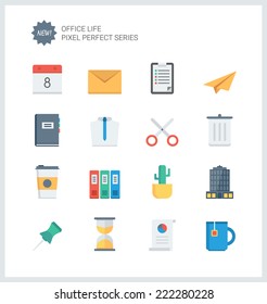 Pixel perfect flat icons set of business items, office tools, working objects and management elements. Flat design style modern pictogram collection. Isolated on white background.