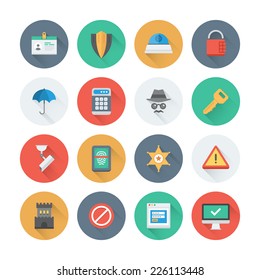 Pixel perfect flat icons set with long shadow effect of various security objects, information and data  protection system, safety access elements. Flat design style modern pictogram collection. 