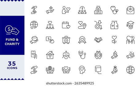  Pixel Perfect, Fund and Charity icon set, Fund, Charity Volunteering e ícones de doação para aplicativos móveis e da Web. Ajuda, cuidado, solidariedade, esmolas,
