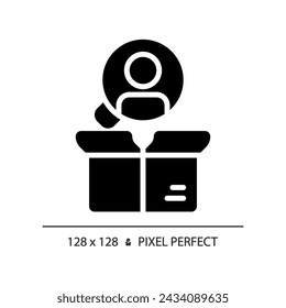 Pixel perfect glyph style customer focus icon, isolated vector, product management illustration.