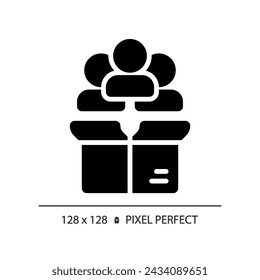 Pixel perfekte Glyphe Stil Kunden-Icon, isolierte Vektor, Produkt-Management-Illustration.