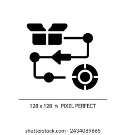 Pixel perfect glyph style delivery process icon, isolated vector, product management illustration.