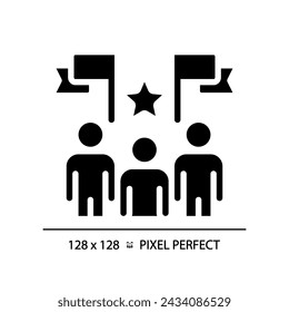 Pixel perfect glyph style icon representing election candidates with banner, isolated vector illustration of voting, flat design sign.