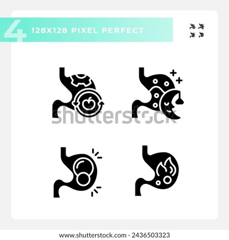 Pixel perfect glyph style icons set of metabolic health, silhouette illustration.