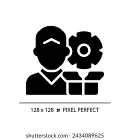 Pixel perfect glyph style support icon, isolated vector, product management illustration.