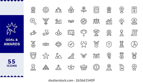  Pixel Perfect, Goal and Awards Icon Set. perfect for personal development, coaching,Award line Reward, Certificate