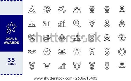  Pixel Perfect, Goal and Awards Icon Set. perfect for personal development, coaching,Award line Reward, Certificate