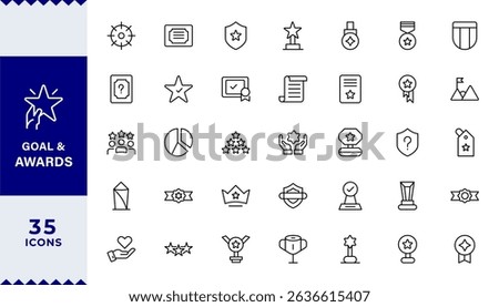  Pixel Perfect, Goal and Awards Icon Set. perfect for personal development, coaching,Award line Reward, Certificate