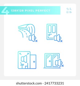 Pixel perfect gradient icons pack representing soundproofing, blue thin line illustration.