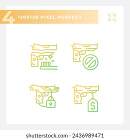 Pixel perfect gradient icons representing weapons, thin line illustration set.