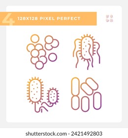 Iconos de gradiente perfectos de píxeles conjunto de bacterias, ilustración lineal delgada.