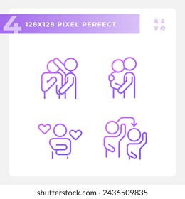 Pixel perfect gradient icons set of psychology, purple thin line illustration.