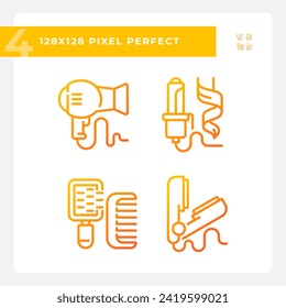 Pixel perfect gradient thin linear icons pack representing haircare, orange illustration.